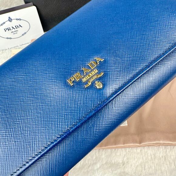 Prada Long Wallet Blue Saffiano Leather NICE Used with box Cute! - Picture 3 of 16